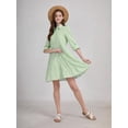thumbnail image 5 of Womens Striped Button Down Midi Shirt Dress Casual Loose Cuffed Long Sleeve Mid Long Dresses Green M, 5 of 9