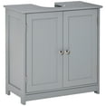 thumbnail image 2 of Bathroom Vanity Cabinet with U-Shape and Adjustable Internal Shelf, Sink Storage Cabinet with Metal Knob, Doors with Vertical Grooves, Under Sink Cabinet, Grey, 2 of 9