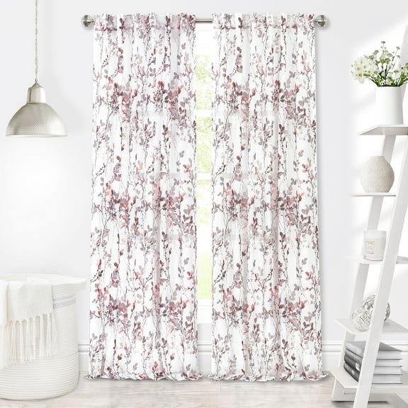 Achim Home Furnishing Misty Blush Floral Petal Vines  Window Curtain Panels : 52" X 63" Panel - Single