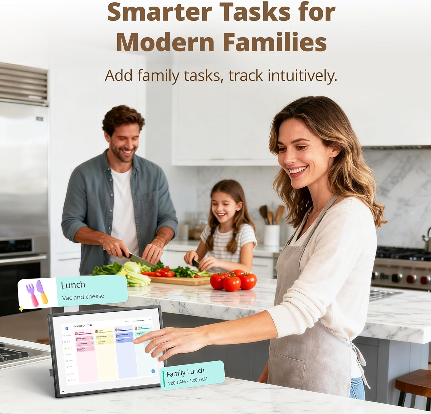 Dragon Touch Digital Calendar with Chore Chart - 10.1" Interactive Touchscreen, Smart Family Scheduler for Desk Mounting-Black