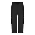 thumbnail image 4 of Men's Linen Capri Pants Casual Lightweight 3/4 Below Knee Drawstring Elastic Waist Solid Loose Yoga Trousers with Pocket (L, Black), 4 of 6