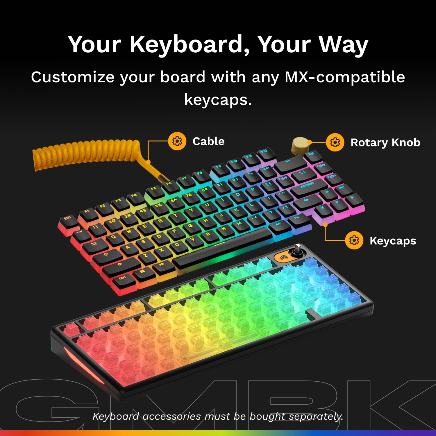 Glorious Gaming Keyboard GMBK 75% - Swappable MX-Compatible Keycaps, Detachable USB Cable - IP57 Waterproof and Dust Resistant - 10-Zone RGB Lighting - Quiet Gaming Switches - 12.6" x 5.4" x 1.6"