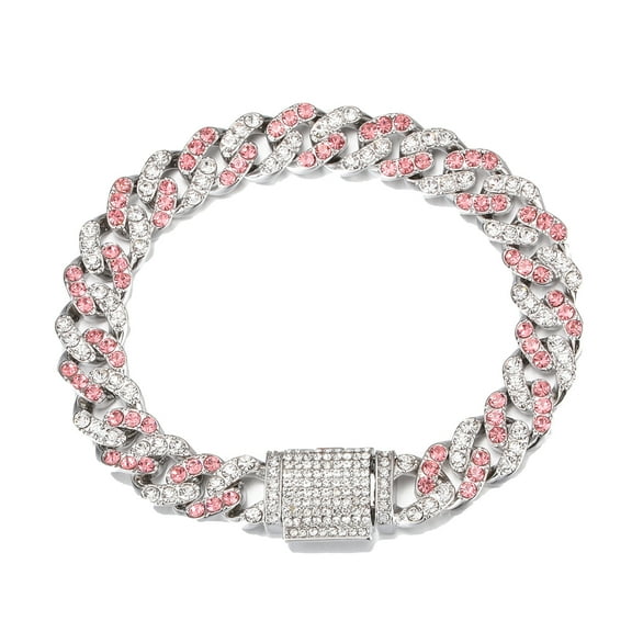 FEEL STYLE Female Pink Zircon Cuban Chain Bracelet for Men Women Hip Hop Jewelry 11MM 8"
