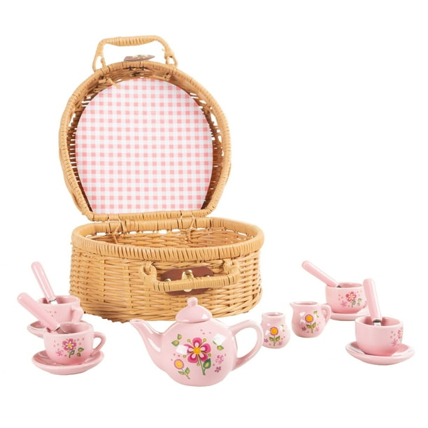 Kids Tea SetMini Porcelain Tea Party 17pc. Play Set with Carrying