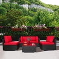 thumbnail image 6 of 5 Pcs Red Patio Sofa PE Rattan Outdoor Wicker Patio Conversation Set by LAZYLAND, 6 of 9