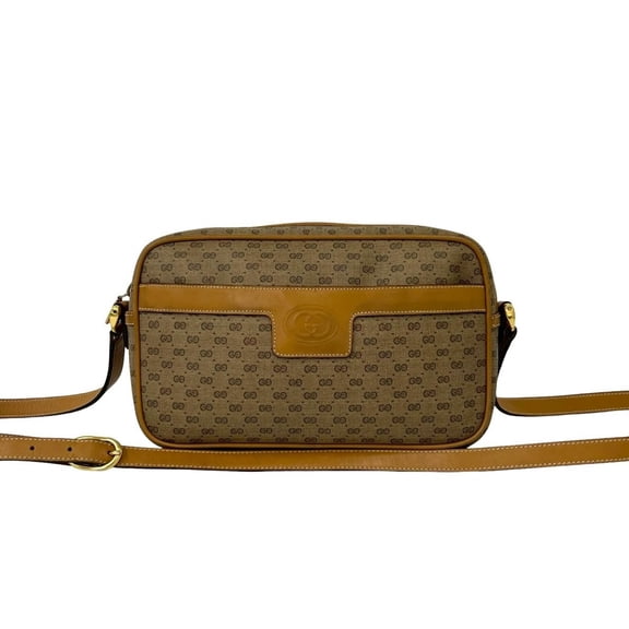 Pre-Owned GUCCI Vintage Micro GG Logo Leather Mini Shoulder Bag/Pochette, Brown/Camel, 22927