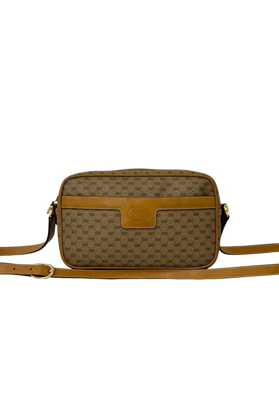 Pre-Owned GUCCI Vintage Micro GG Logo Leather Mini Shoulder Bag/Pochette, Brown/Camel, 22927