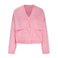 thumbnail image 4 of DeHolifer Cardigan for Women Cropped Long Sleeve V Neck Button Knit Sweater Cardigan Loose Casual Fashion Coat Pink L, 4 of 6