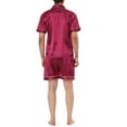 thumbnail image 3 of Unique Bargains Men's Sleepwear Short Sleeve Top and Pants Satin Pajama Set L Burgundy, 3 of 5