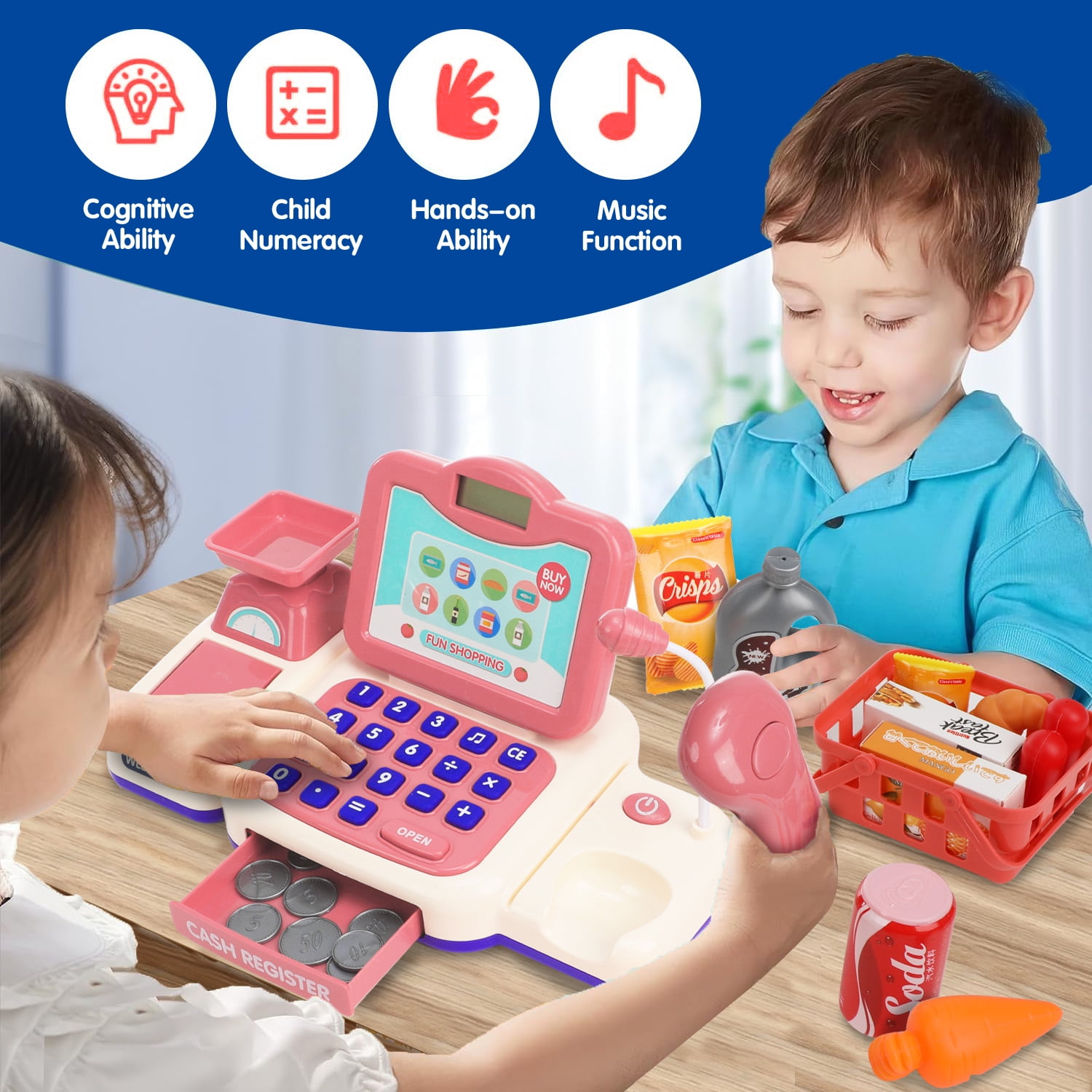 Caisse Enregistreuse Jouet Avec Scanner, Son, Calculette Et Accessoires – Dès 3 Ans – Jeu De Rôle Supermarché