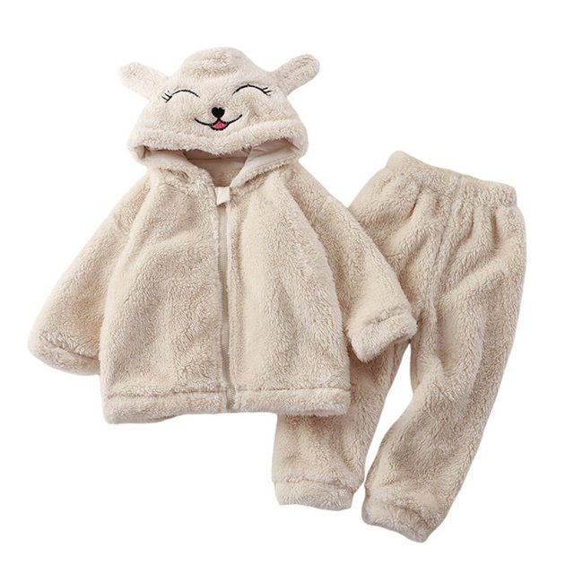 Toddler Girls Winter Long Sleeve Panda Rabbit Prints Fleece Hoodie Tops Pants 2PCS Outfits Clothes Set
