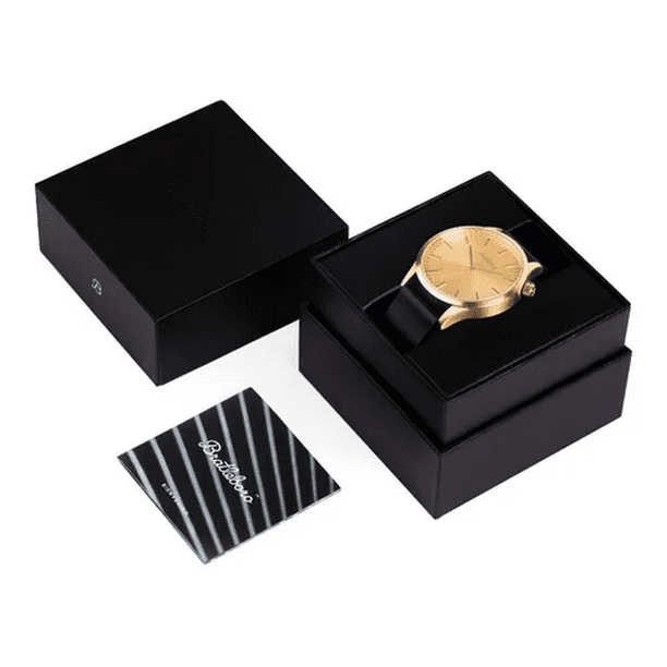 Reloj Muneca Hombre Bratleboro Negro con Dorado Malubero Manecillas y marcadores en oro. Segundero en oro Walmart en linea