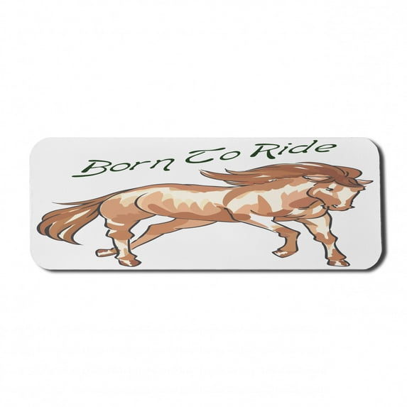 Animal Computer Mouse Pad, Born to Ride Calligraphic Animal Design Western Feels on Plain Backdrop, Rectangle Non-Slip Rubber Mousepad Large, 31" x 12", Pale Caramel Dark Green, by Ambesonne