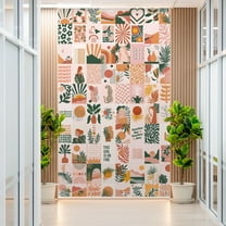 Idea4wall 2pcs Abstract Trapical Botanical Plant and Stylish Women Orange Tone Wall Murals, Not Peel and Stick, Non-Woven Wallpaper Large Wall Decoration for Rooms, 48"x120"
