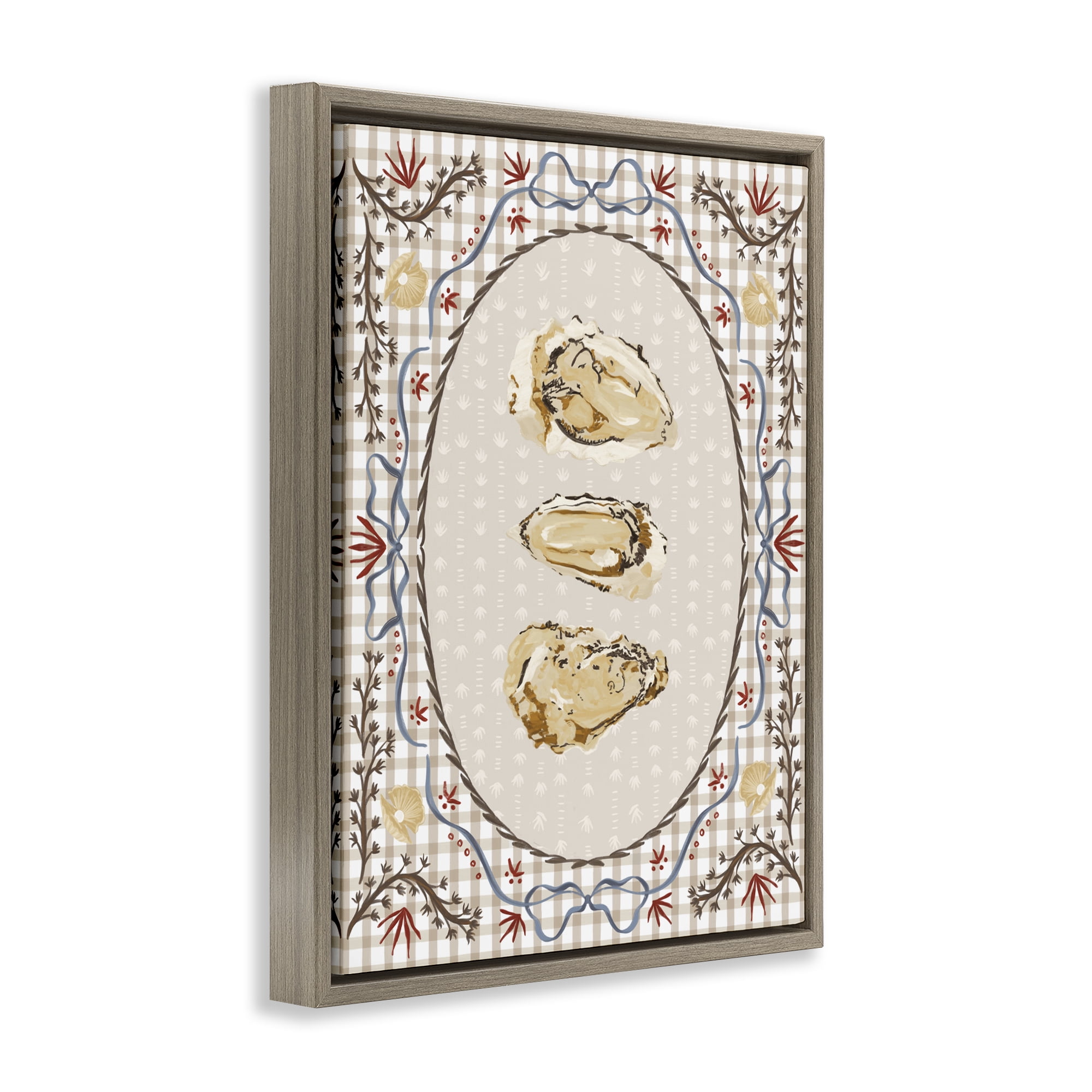 Stupell Industries Vintage Oyster Trio Brown Framed Floater Canvas Wall Art, design by Vero Illustrates