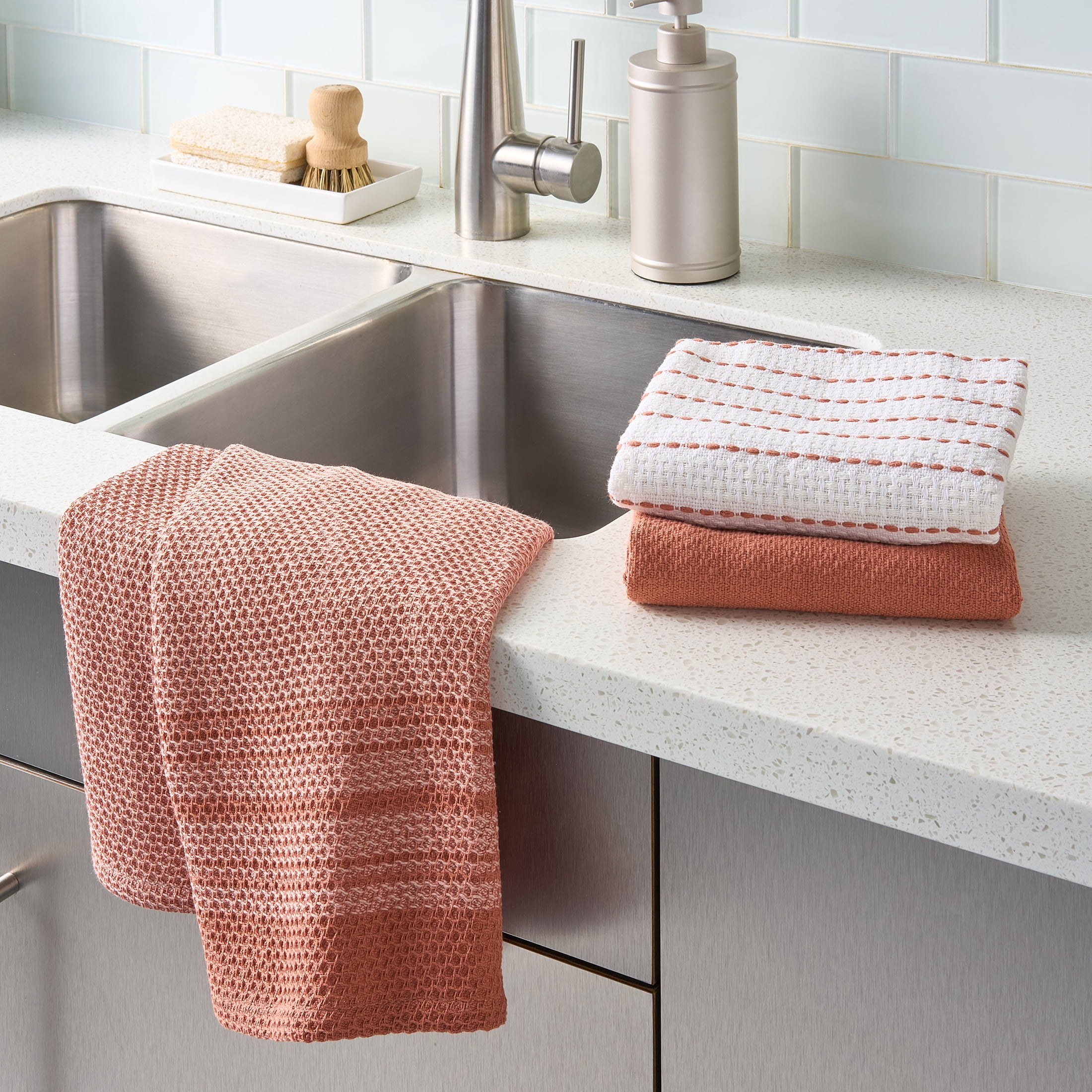 Better Homes & Gardens Elmley Terracotta & Ivory 3 Pack Kitchen Towel Set â€“ 20â€ x 30â€ - 100% Cotton