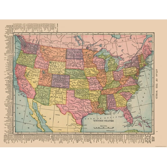 Historic State Map - United States - Hammond 1910 - 30.02 x 23 - Vintage Wall Art