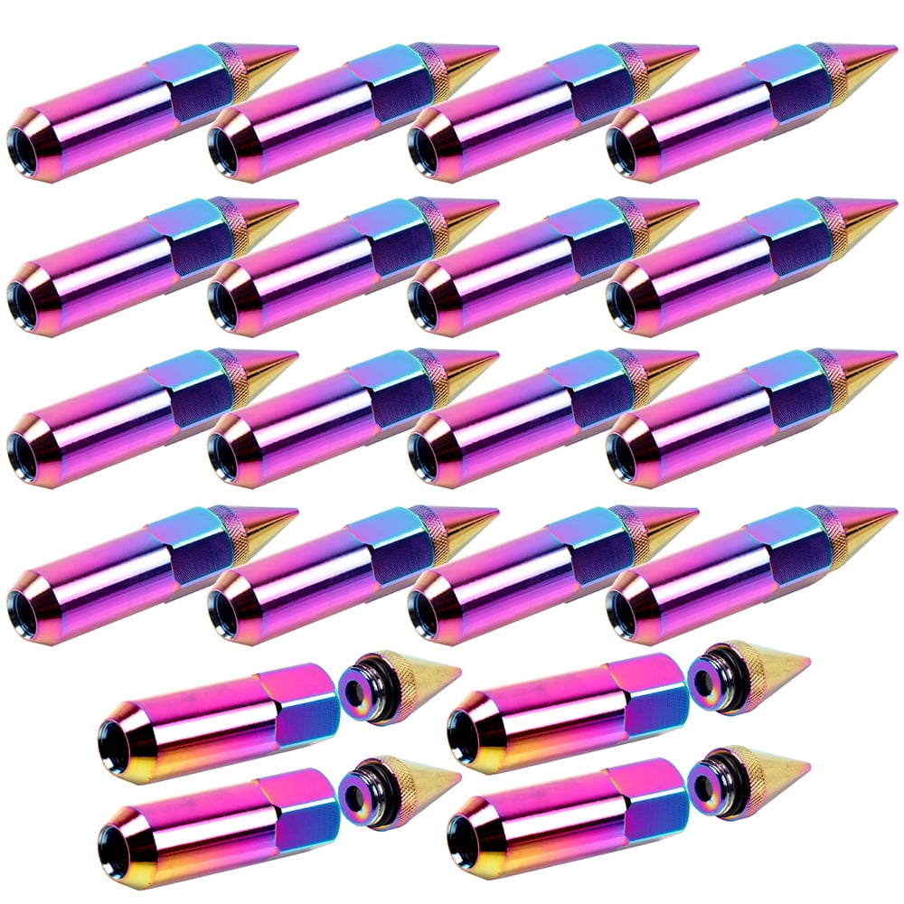 CCIYU Set of 20 Colorful Spline Chrome Wheel lug Nuts for Acura MDX/NSX/TL/TSX for BMW 330Ci/525i/750Li/M6/X5 for Honda for Accord/Civic for Toyota 1994-2010 12×1.5 Drive Close End 60mm Tall