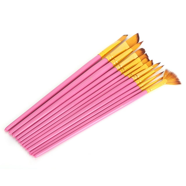 Juego de 12 pinceles de pintura, cepillos de pelo de nailon para óleo/acrílico/acuarela/pintura Gouache, color rojo rosa