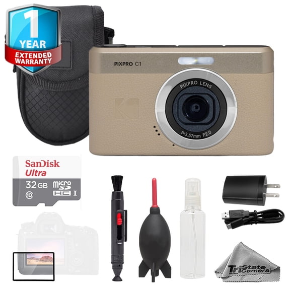 Kodak PIXPRO C1 Compact Digital Camera Tan   32GB   Bag  1 Yr Warranty- Basic Kit