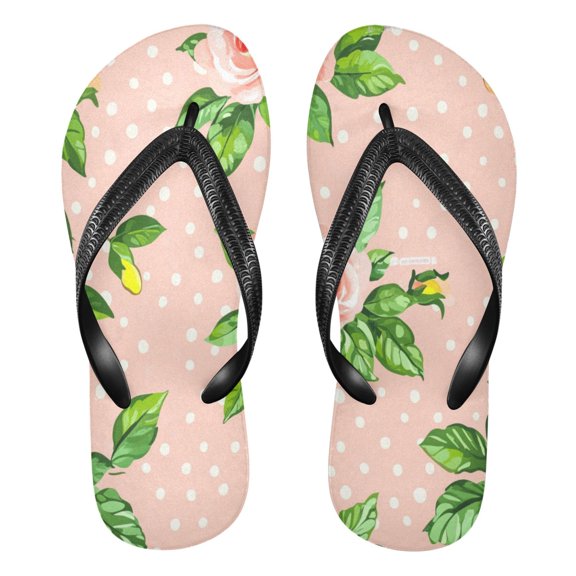 Unisex Comfort Flip Flops Summer Thong Sandals Non Slip Soles Flip Flop for Beach, Pool, and Daily Wear Pattern Featuring A Rose Fower XS