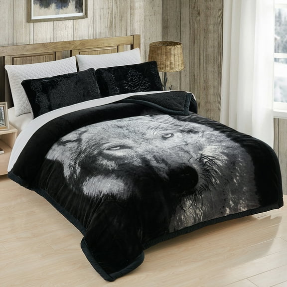 NC King Sherpa Fleece Bed Blanket,Embossed Winter Borrego Blanket,3-Piece 79"x91",7.5LB
