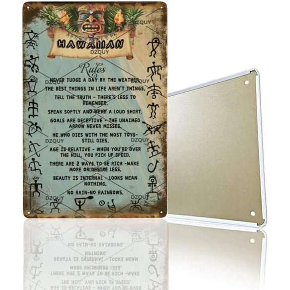 Tin Sign-Hawaiian Rules Metal Tin Sign, Funny Decor for Home & Restaurants, Rustproof, 8x12 Inch