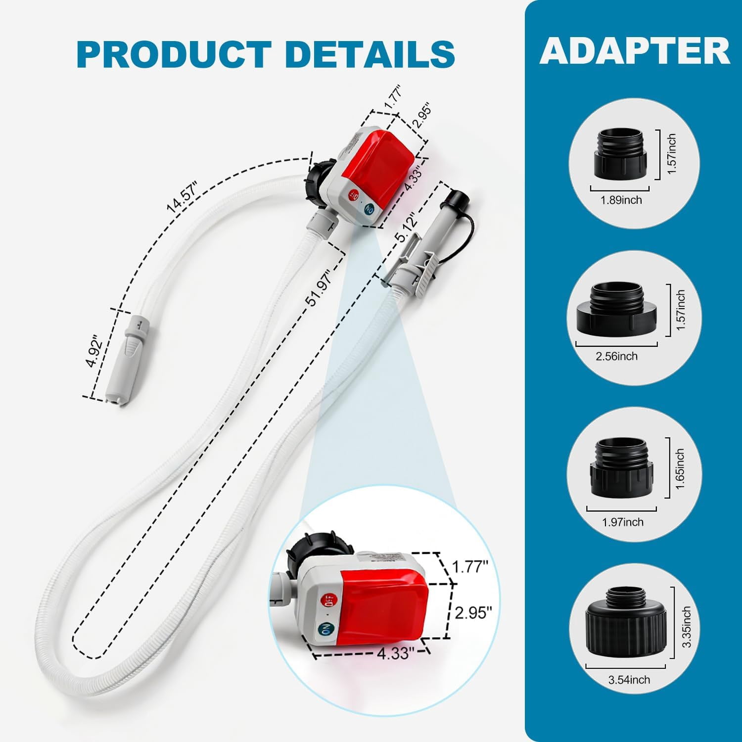 Binazon Fuel Transfer Pump 3.2 GPM Battery-Powered with Auto-Stop Sensor, 4 Adapters, 51 Inch Hose Gifts for Men Dad Him