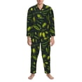 thumbnail image 3 of Fotbe Green Branch Olive Pijama de Hombre con Estampado de Manga Larga, Conjunto de 2 Piezas, Ropa de Dormir Suave y Cómoda con Bolsillos-Medium, 3 of 7