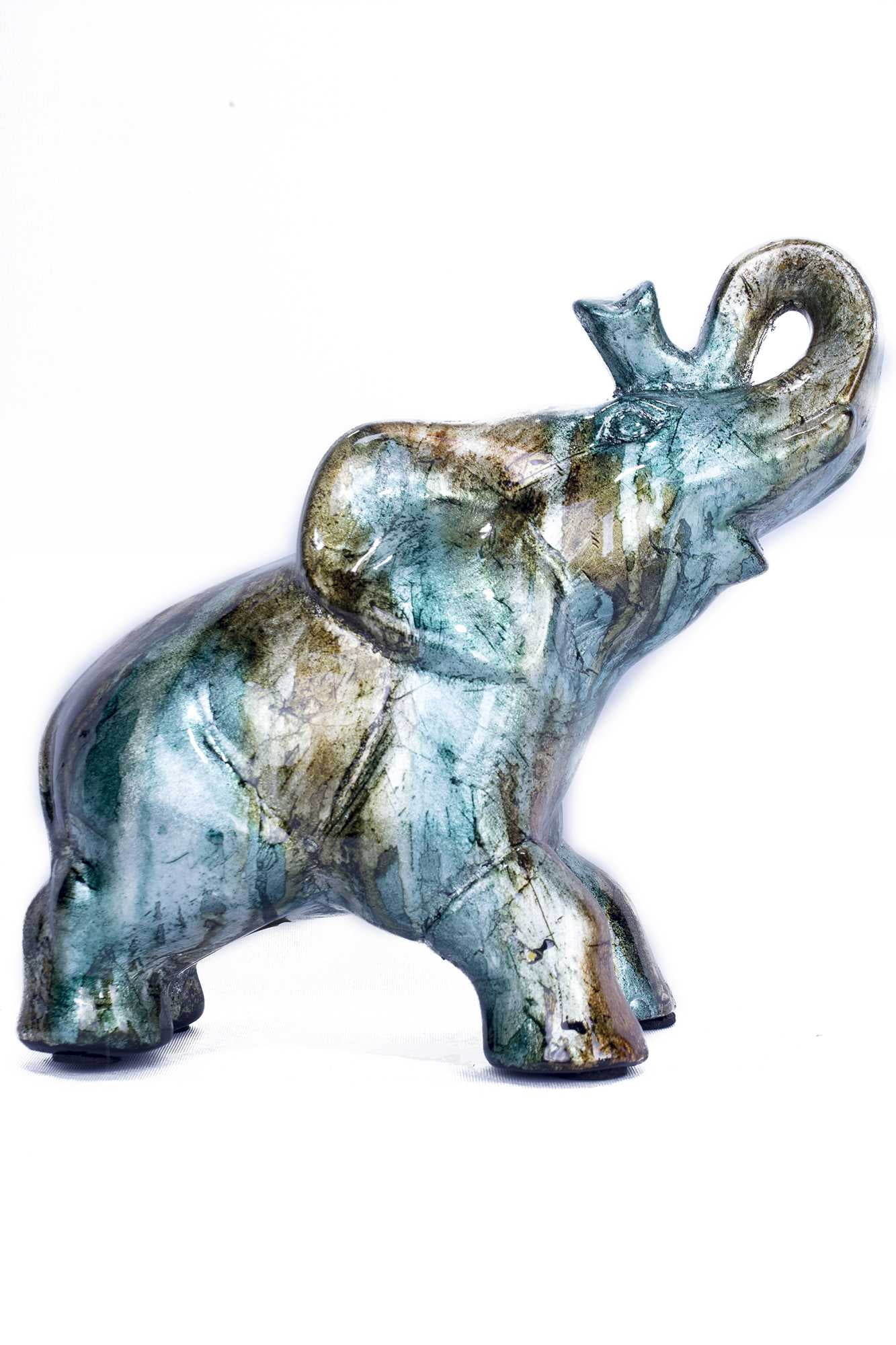 8" Decorative Ceramic Elephant Turquoise, Copper And Bronze Walmart