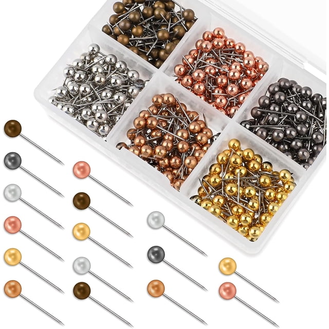 480pcs Metallic Push Pins 6 Color Map Tacks Beads Head Bulletin Board Pins with Storage Box 3/5 Inch
