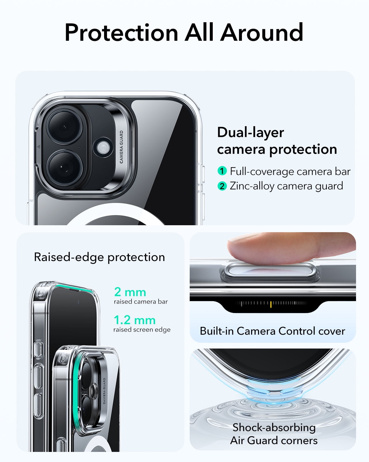 ESR Magnetic Case with Stash Stand Compatible with iPhone 17, Military-Grade Drop Protection & Camera Control Cover, MagSafe Compatible Scratch-Resistant, Clear