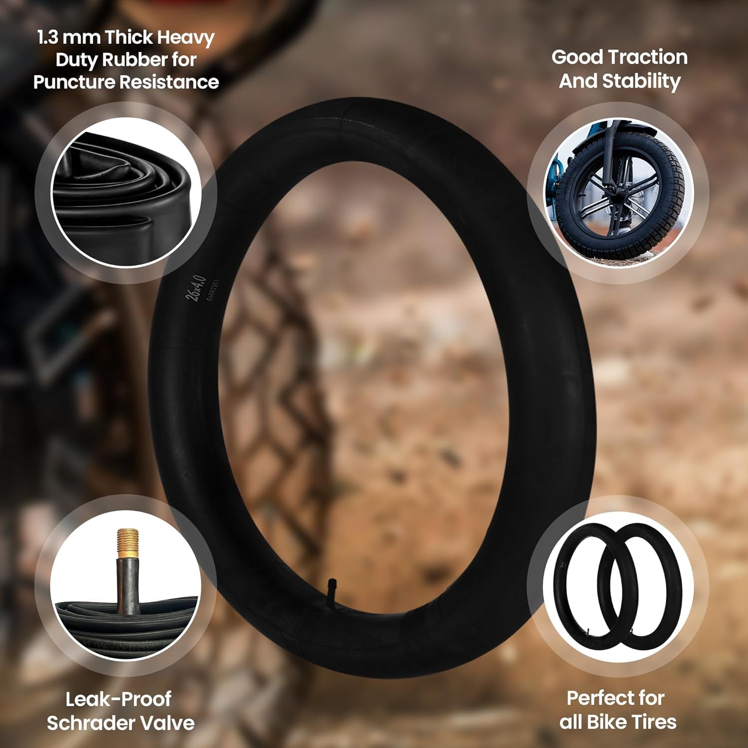 Happy Ebikes Heavy Duty Bike Tube for Ebike Tires, Puncture Resistant Inner Tubes for Bikes, 20” x 4” Bike Tire Tube for MTB, Fat Tire Tube, 20” x 4” Bike Tubes, 2-Pack
