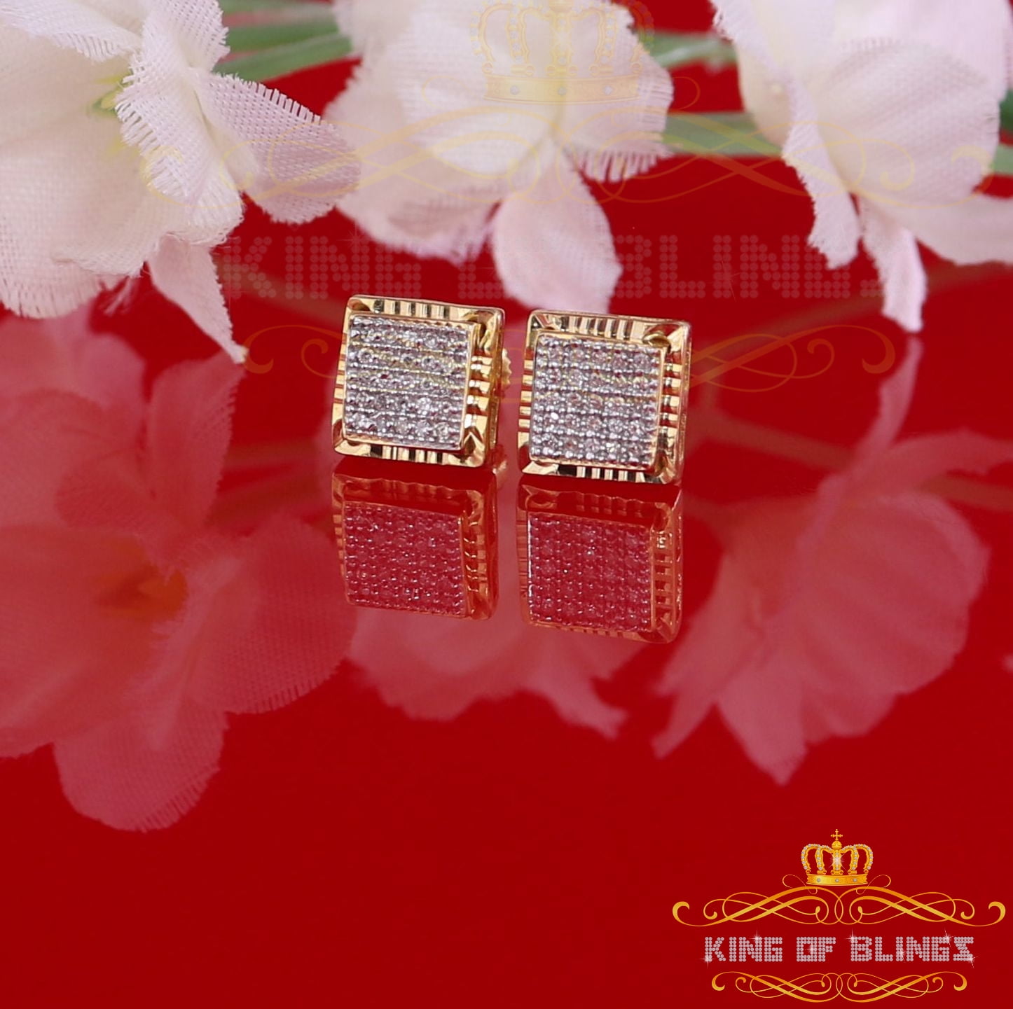 King of Bling's 10K Real Yellow Gold Real Diamond 0.15CT Men's/Women's Stud Micro Earring