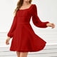 thumbnail image 3 of Vestido ajustado Pompotops de manga larga color sólido cuello cuadrado para mujer hdfakjf1263, 3 of 6
