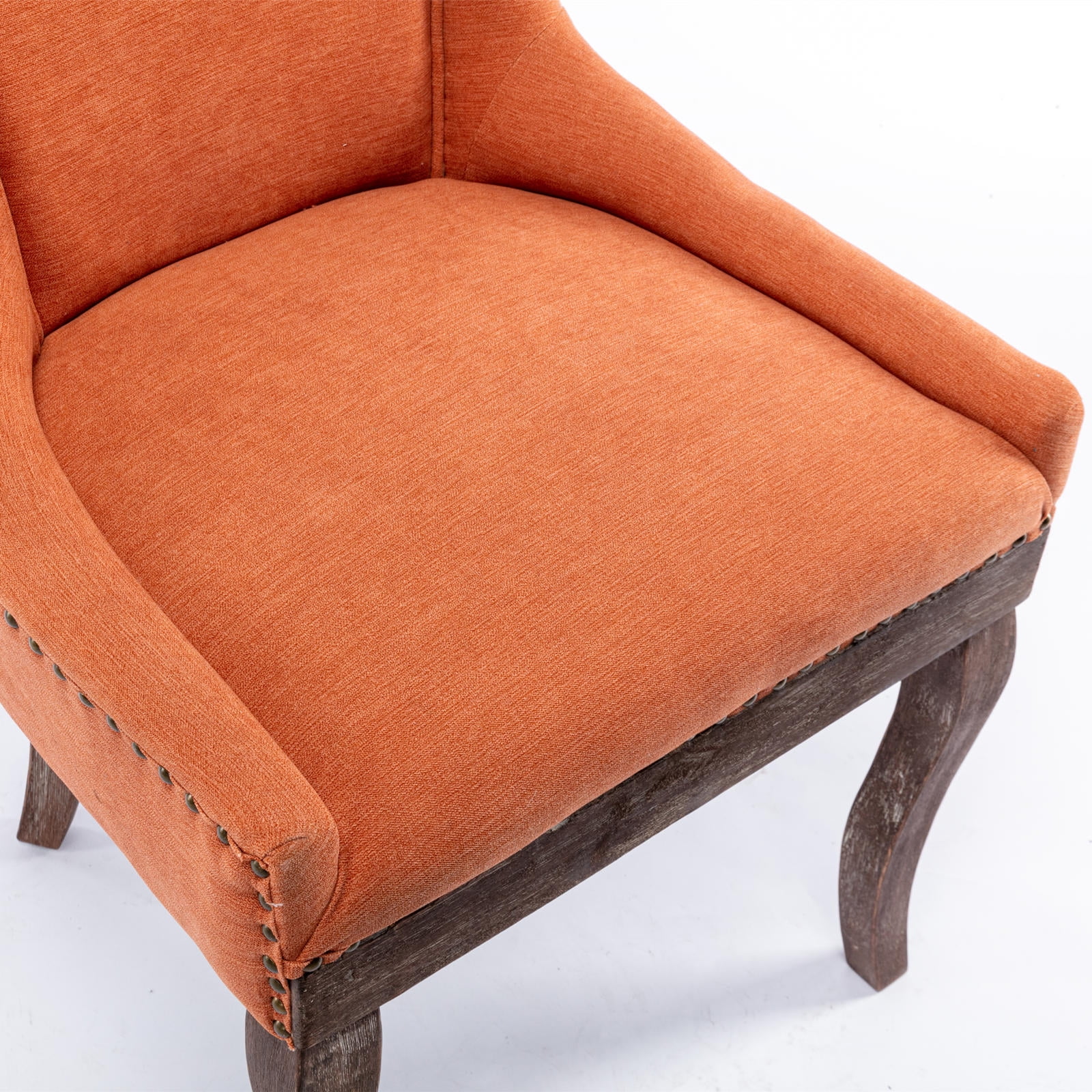 Elegant Button Tufted Side Dining Chairs, High-end Thickened Fabric Dining Chairs with Bronze Nail head, Solid Wood Dining Chairs for Kitchen Bedroom Dining Room (Orange,Set of 8)