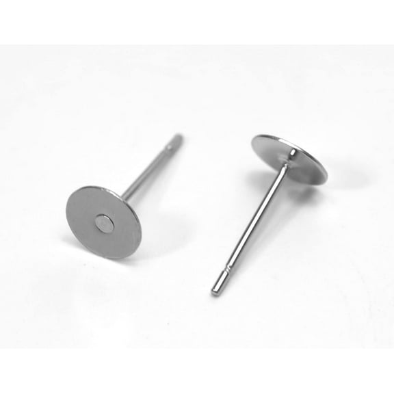 100pcs Wholesale Stainless Steel Earring Hooks Findings for DIY Jewelry Making (6mm Flat Base Pad)