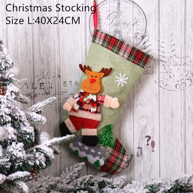 Medias de Navidad, calcetines de alce de Papá Noel, bolsa de regalo de Navidad, bolsa de manzana, chimenea, árbol, decoraciones de Navidad para el hogar, regalo para niños