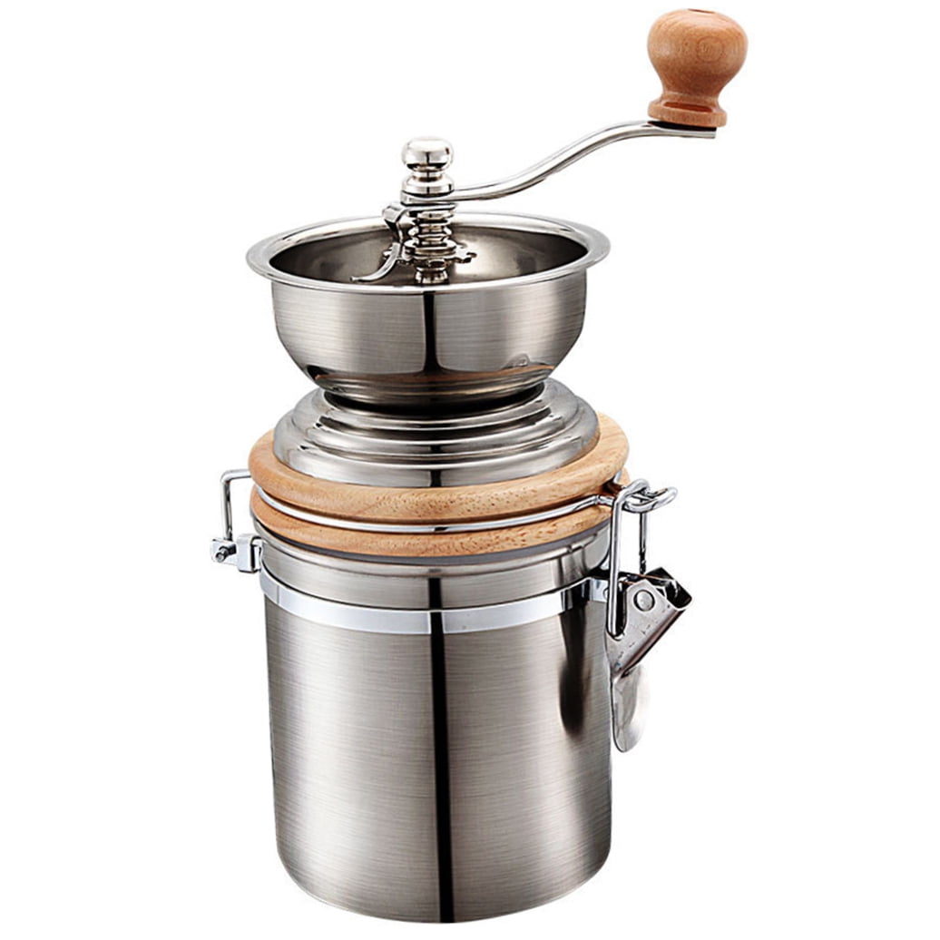 WHAMVOX Stainless Steel Manual Coffee Bean Grinder with Conical Burrs for Kitchen Use Silver 7.5in