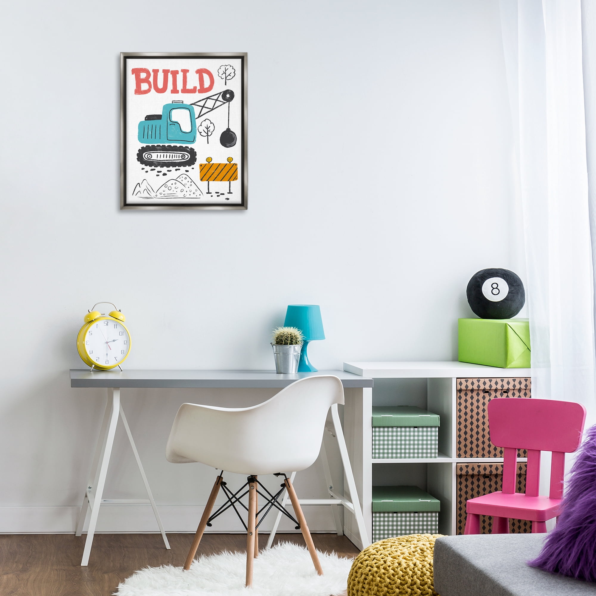 Stupell Industries Construction Build Phrase Transportation Painting Gray Floater Framed Art Print Wall Art, 17 x 21