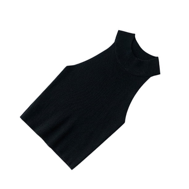 Jumpingount Chaleco de moda sólido sin mangas Sexy chalecos acanalados cómodo transpirable alta elasticidad camiseta sin mangas ropa de verano para Prendas para la parte del cuerpo Negro