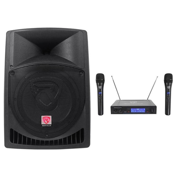 Rockville RPG12 12" Powered Active 800w PA Speaker w/Dual Wireless Mics