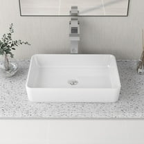 DeerValley DV-1V032 White Ceramic Rectangular Vessel Sink Above Counter White Bathroom Vanity Sink Bathroom Sink Art Basin (19.92'' L x 14'' W x 4.37'' H)