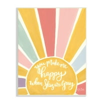 Stupell Industries You Make Me Happy Yellow Striped Sunshine Calligraphy Wood Wall Art, 10 x 15, Design by Sara Baker