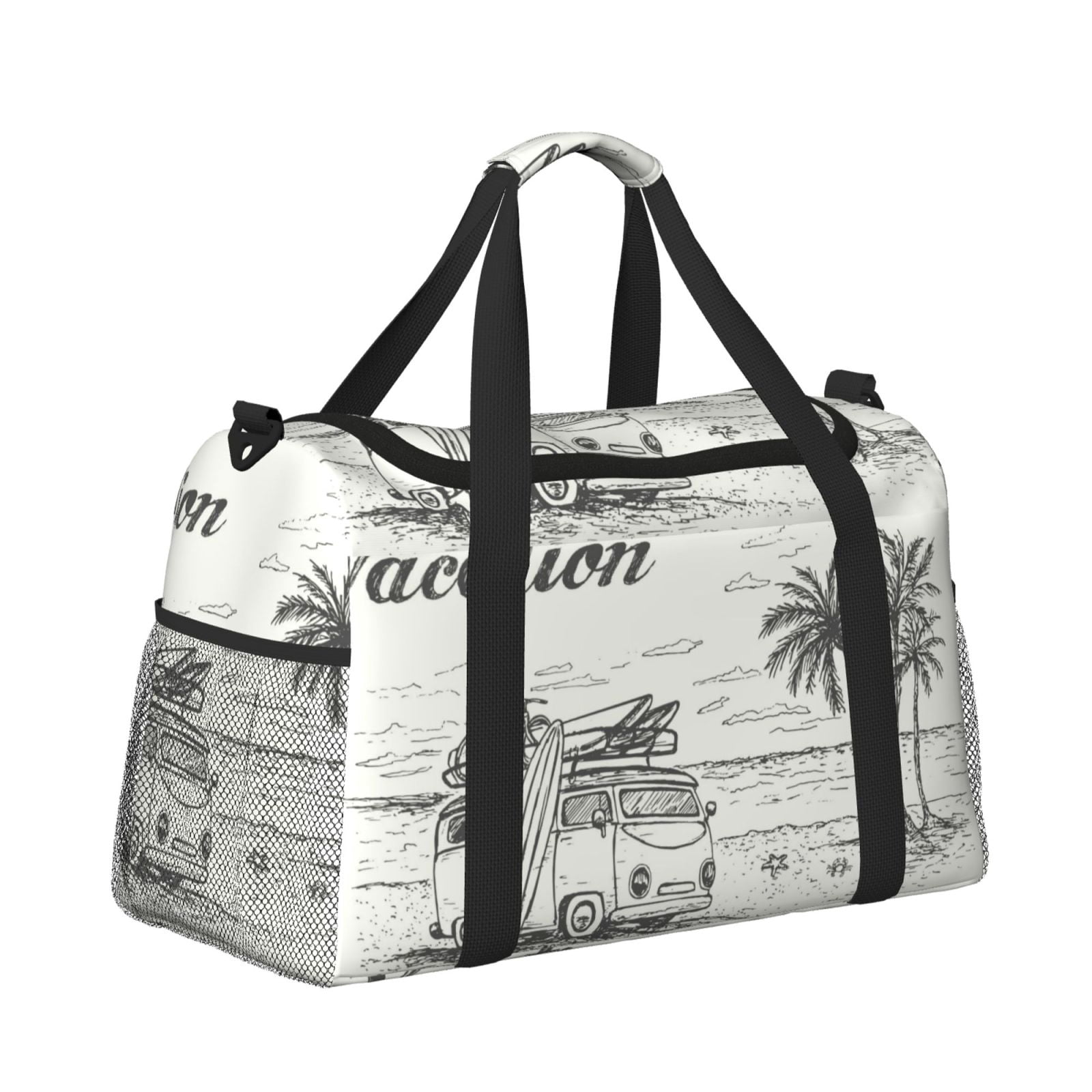 Fuzoiu Summer Vacation Scene With Camping Van Print Travel Duffle Bag,Carry On Tote Bags,Duffel Bag,Sport Gym Bag, Hospital Bag for Labor and Delivery, Overnight Bag,Luggage Bag