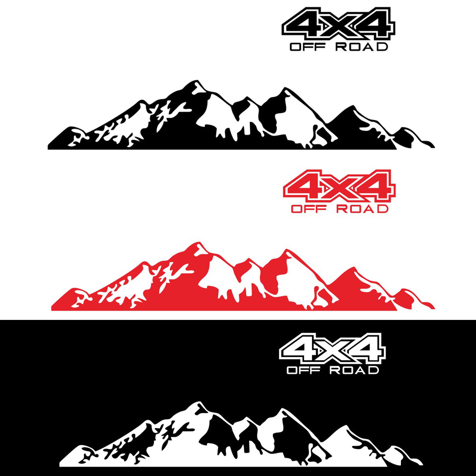 Eccomum 4PCS Car Stickers 4X4 Off Road(40*10cm)+Mountain Graphic  Decal(190*50cm) Sticker for Car Truck Exterior Accessories Black