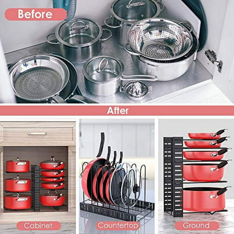 Pan Organizer Rack for Cabinet, Pot Lid Holder, Kitchen Organization &  Storage for Cast Iron Skillet, Bakeware, Cutting Board - No Assembly  Required - China Pan Organizer Rack and Cabinet Organizer Rack price