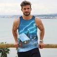 thumbnail image 6 of Gukieu Mountain Cottage In Snow Print Men's Quick Dry Fitness Vest, Round Neck Sleeveless Fitness Bodybuilding Top-Small, 6 of 7