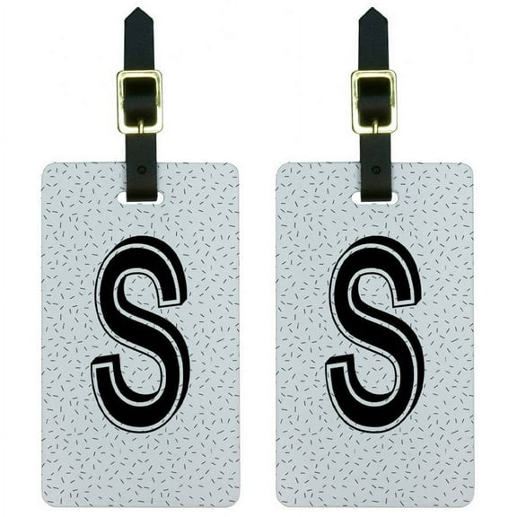 Letter S Initial Sprinkles Black White Luggage Tags Suitcase ID, Set of 2