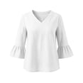 thumbnail image 7 of Womens Gauze Tops Ruffle 3/4 Length Sleeve V Neck Shirts Dressy Casual Blouses Summer Cute Vacation Tops, XXL, 7 of 7